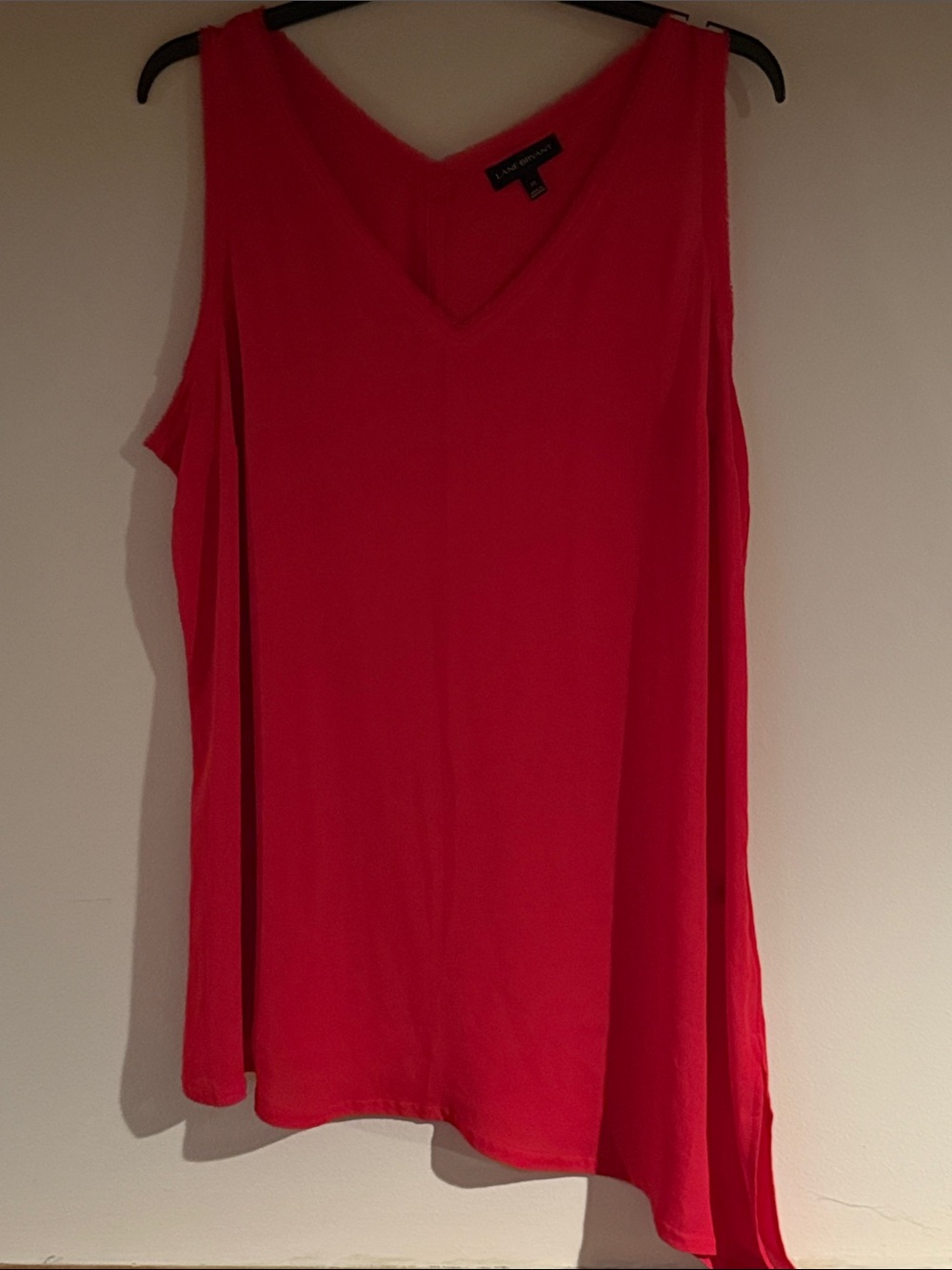 Lane Bryant Red V-Neck Asymmetrical Sleeveless Chiffon Tank